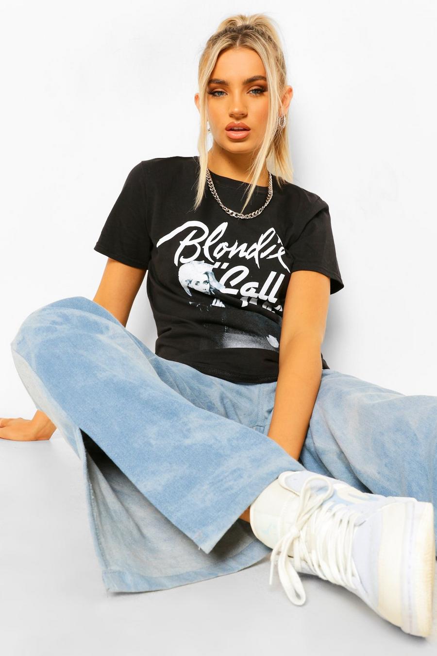 Black "Blondie Call Me" T-shirt med officiellt tryck image number 1