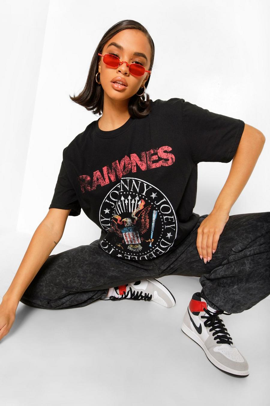 Black Ramones Distressed Seal License Graphic T-Shirt image number 1