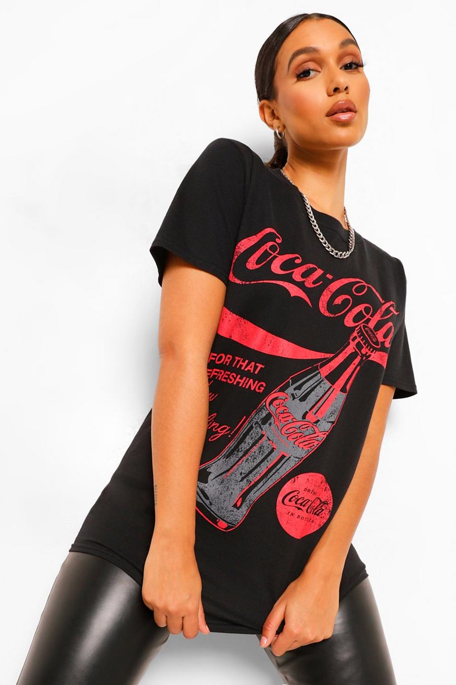 שחור טישרט ממותג עם הדפס פרסומת Coca-Cola image number 1
