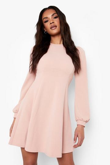 Pink Blouson Sleeve Skater Dress