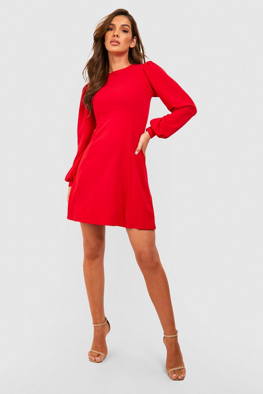 אדום שמלת סקייטר עם שרוולי בלוזון image number 1