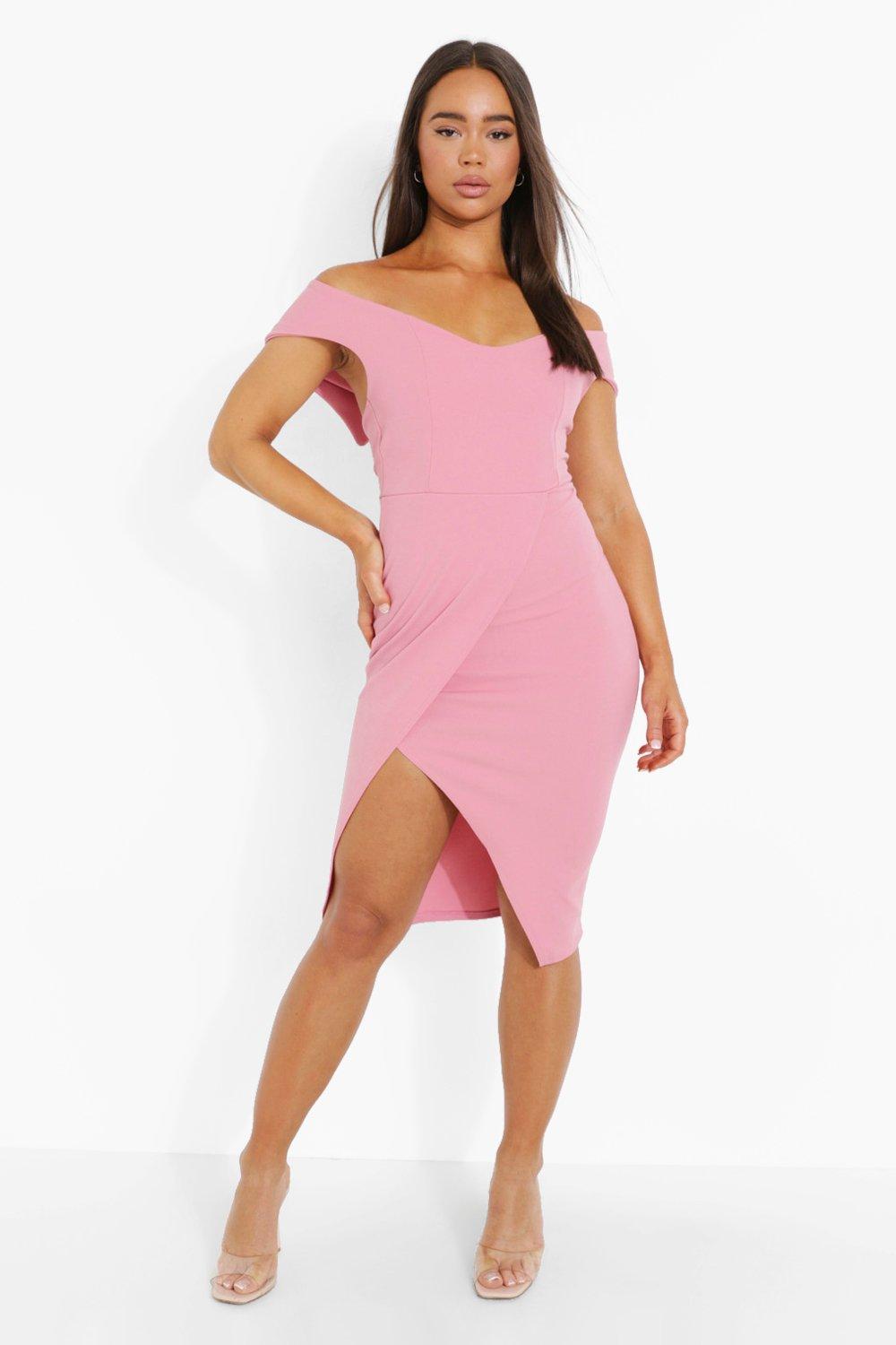 Off The Shoulder Wrap Skirt Midi Dress boohoo