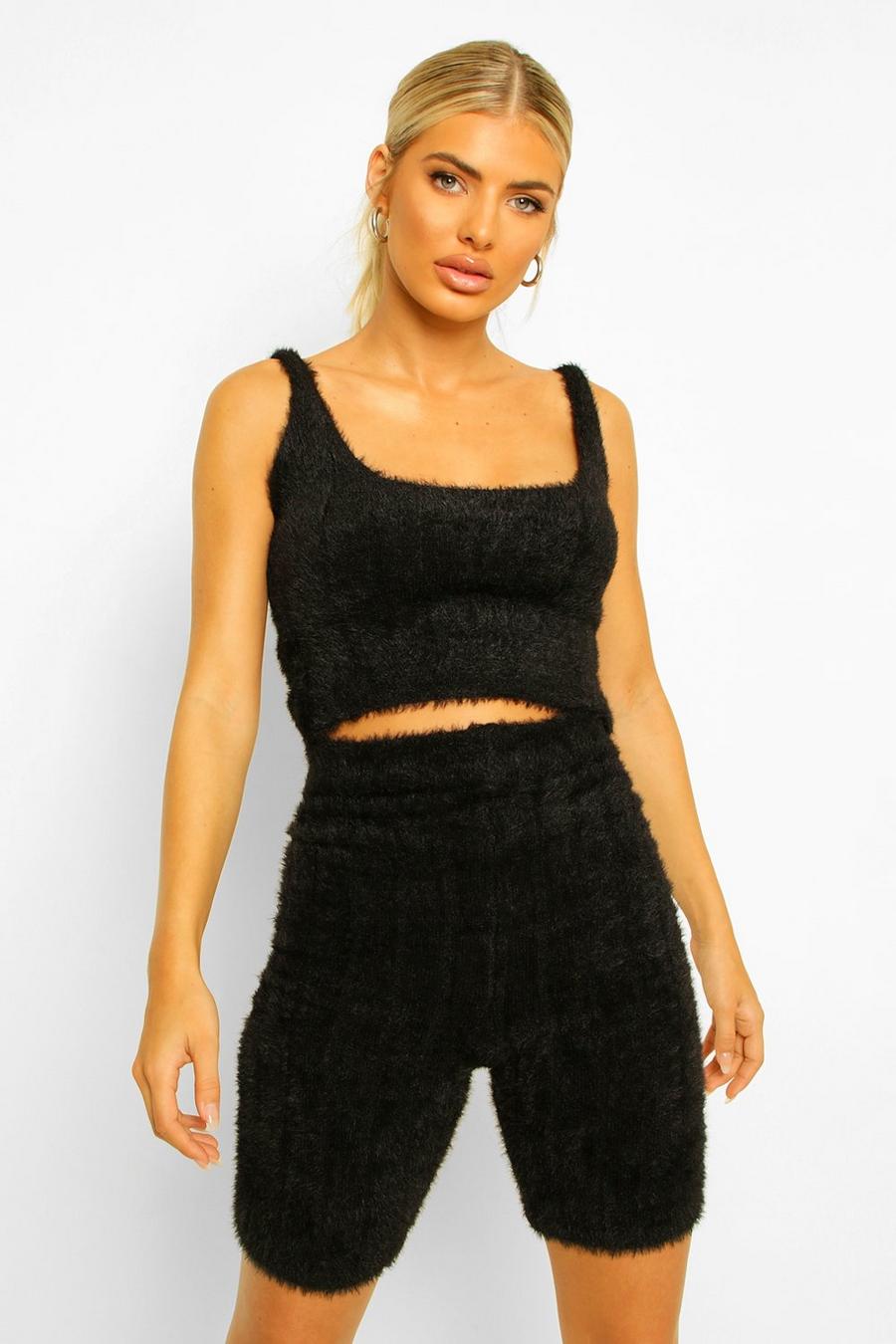 Fluffy Knit Crop And Cycle Short Set image number 1