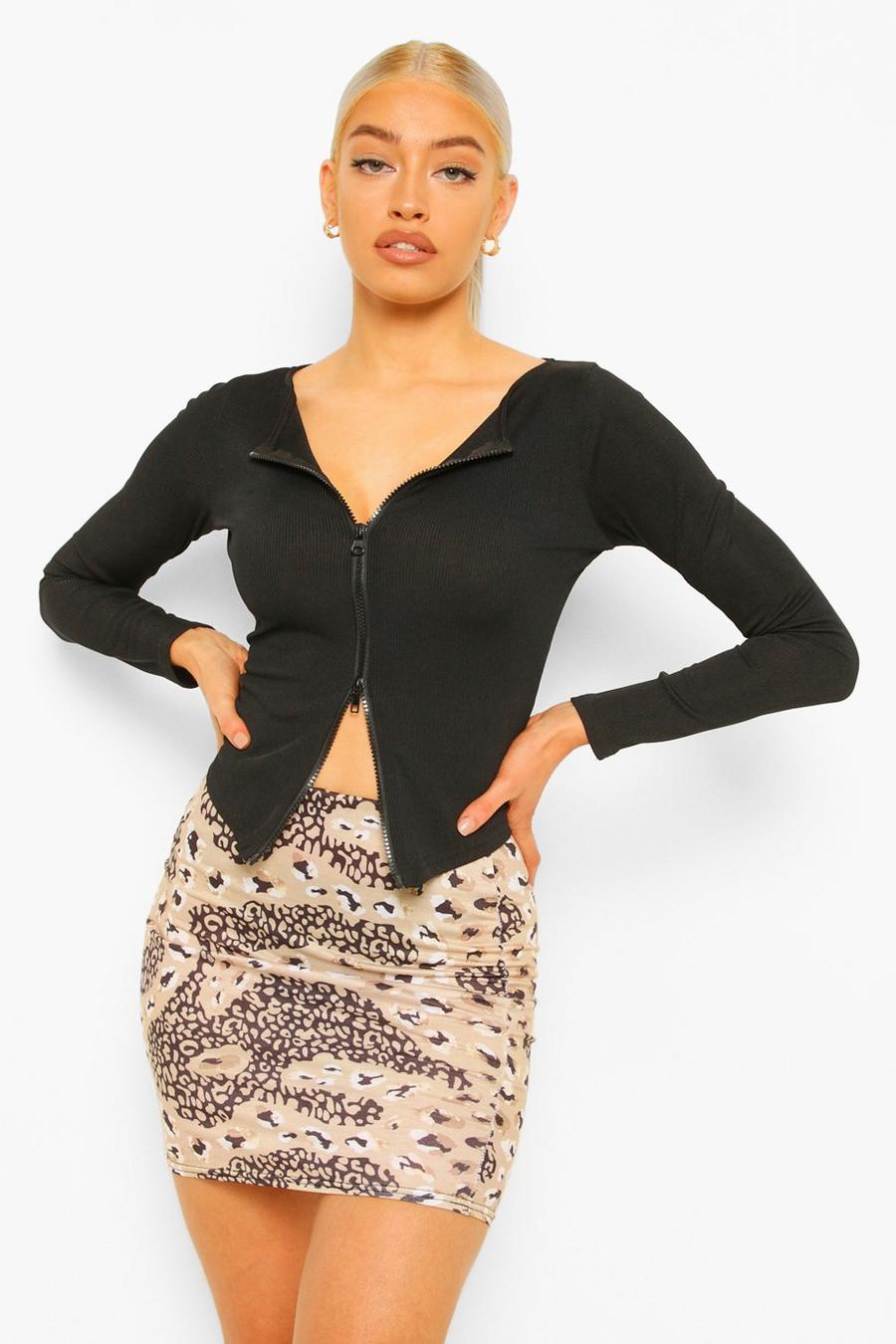 Camel Leopard Print Jersey Mini Skirt image number 1