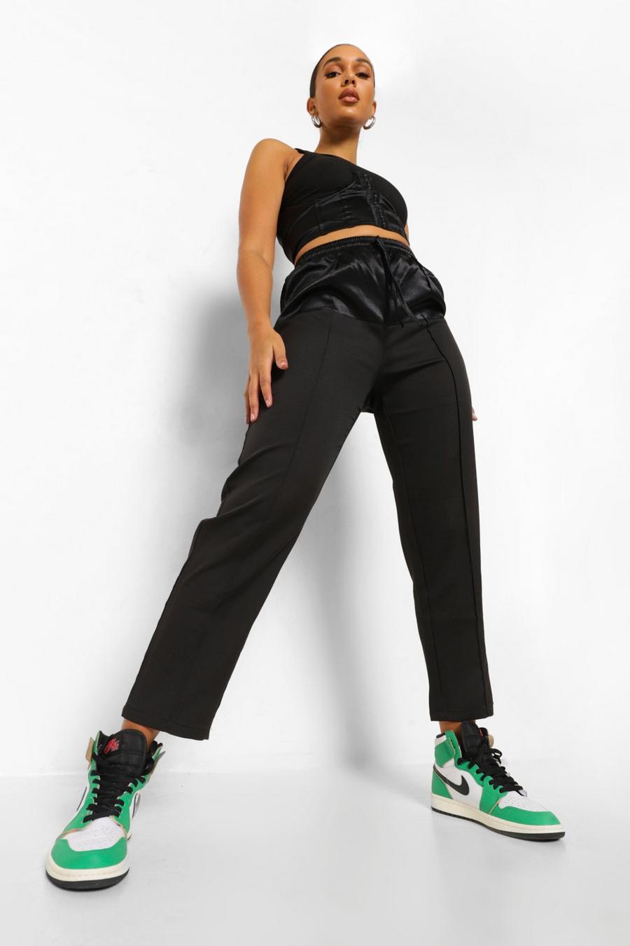 Pantalones de deporte tejidos con panel de satén , Negro image number 1