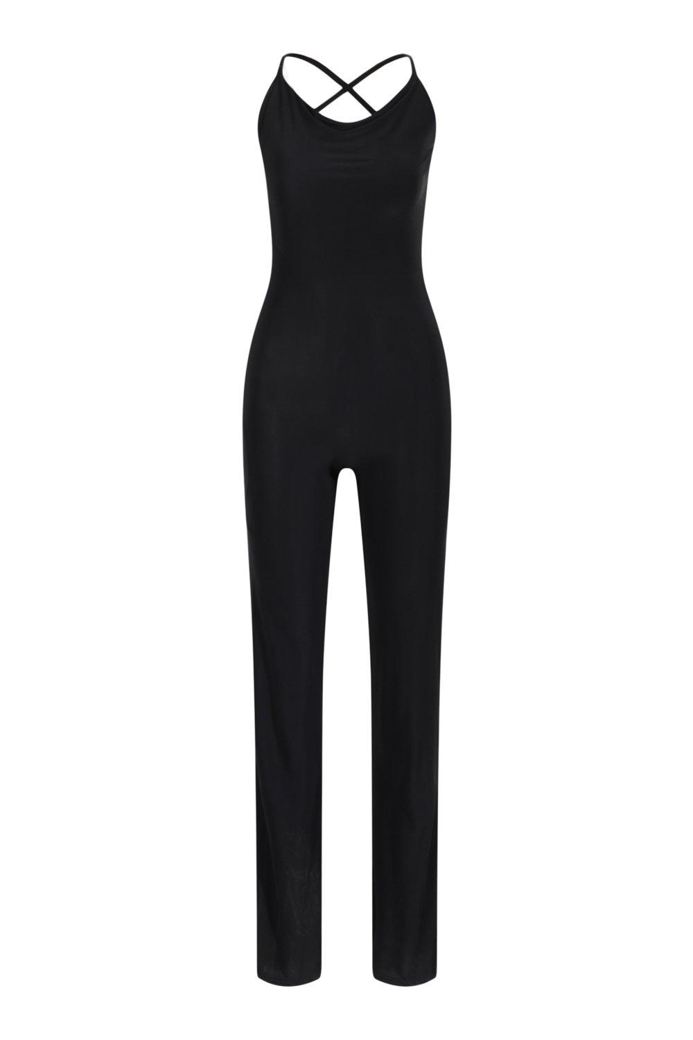 black slinky flared jumpsuit