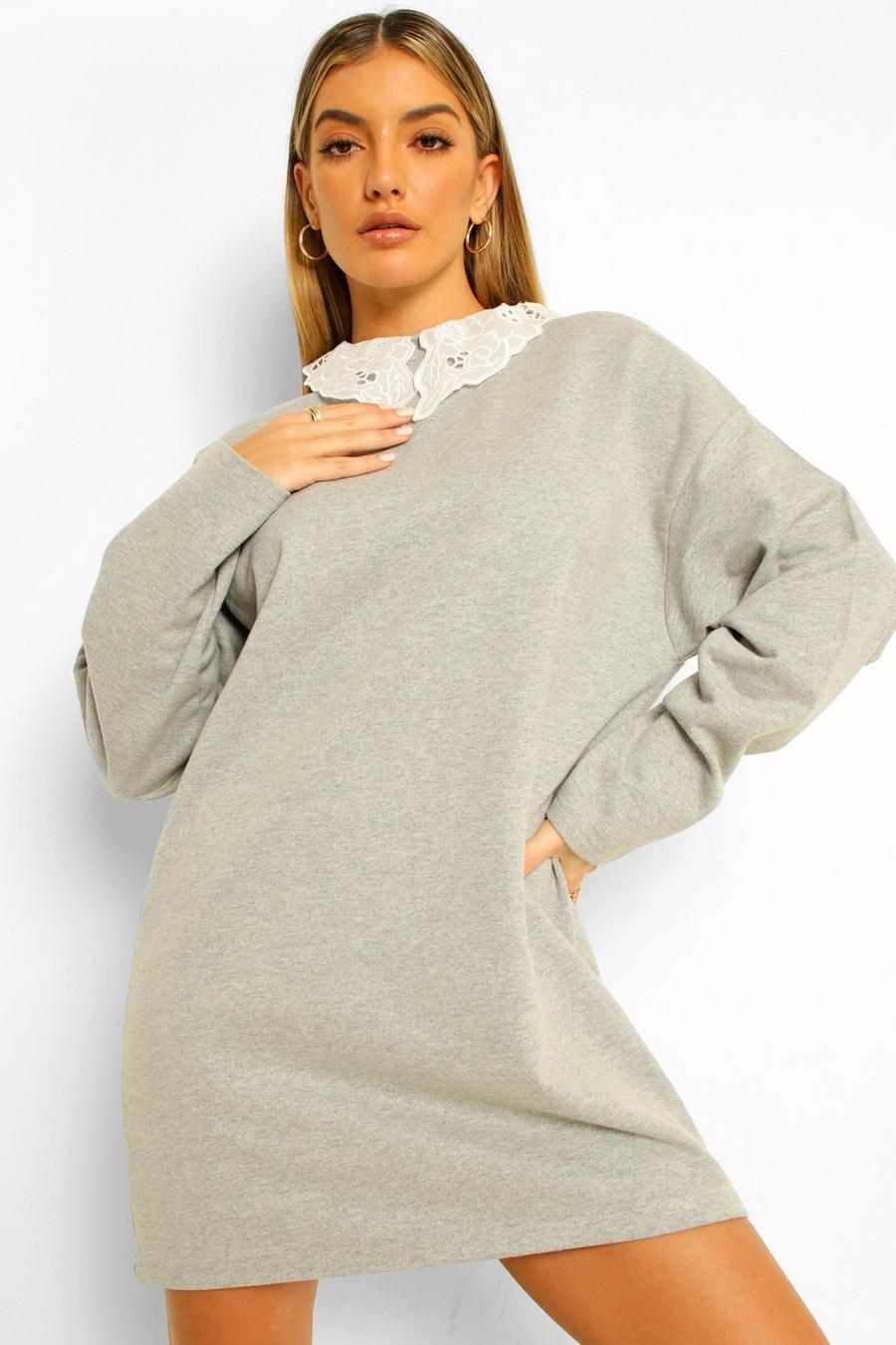 Grey marl Lace Collar Sweatshirt Dress image number 1