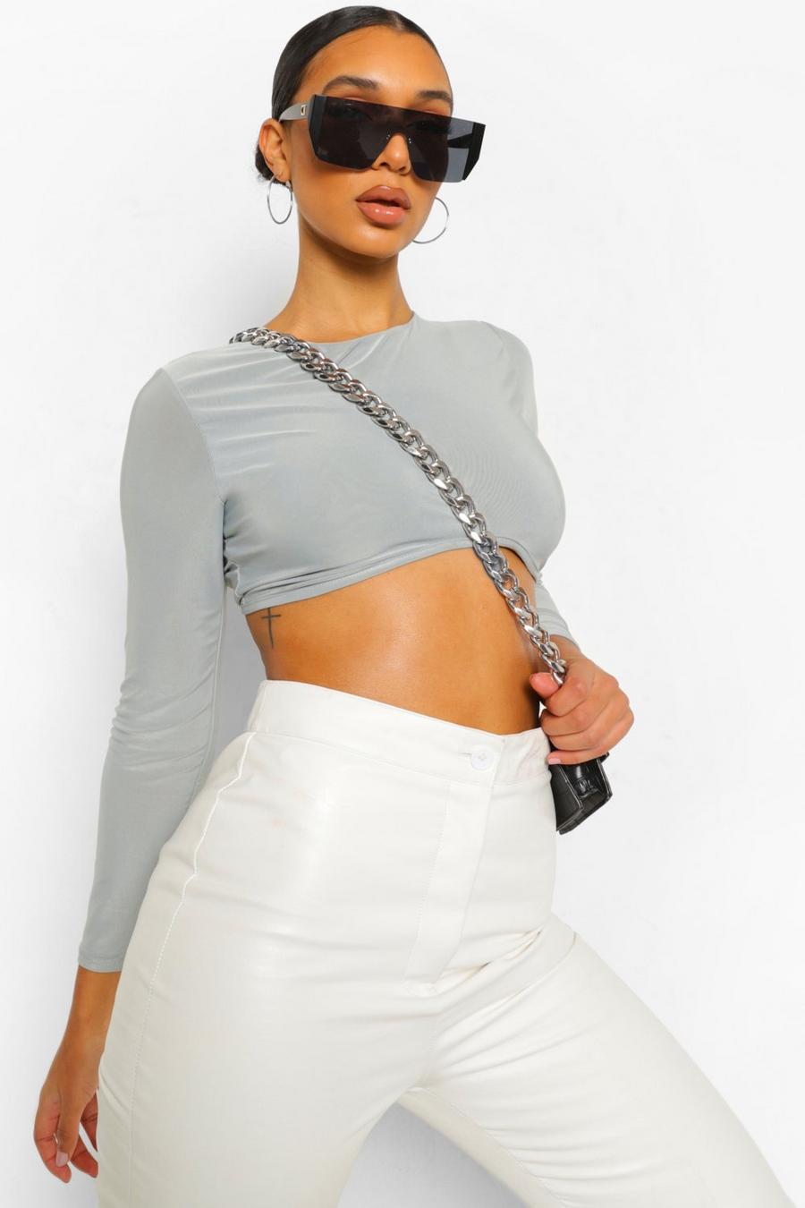 Slate Double Slinky Lace Up Back Crop Top image number 1