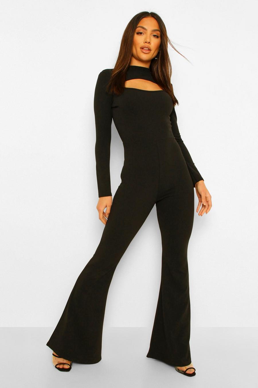 Black Tailored High Neck Cut Out Wide Leg Jumpsuit image number 1