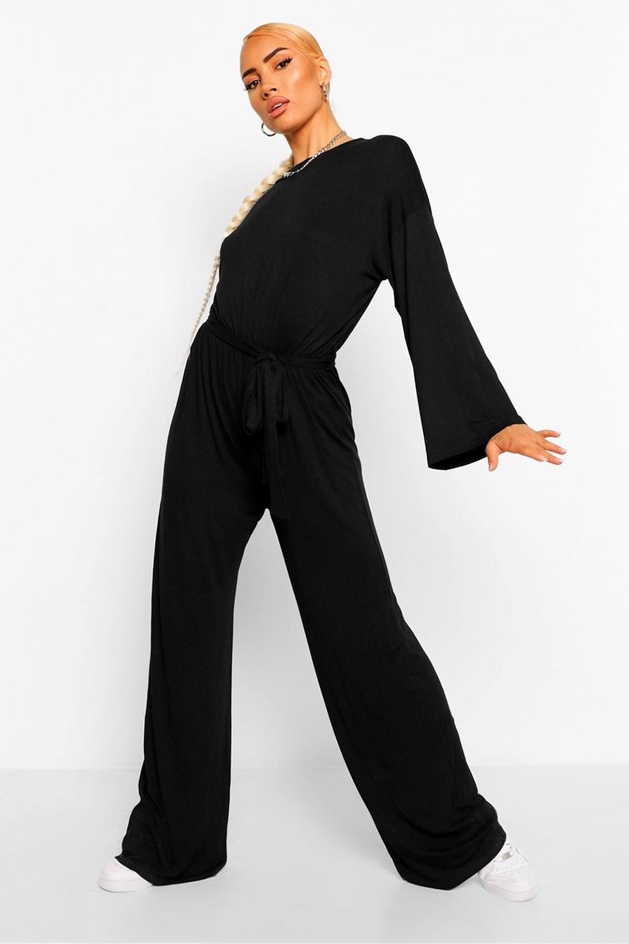 Black Jumpsuit med ledig passform, utsvängd ärm och vida ben image number 1