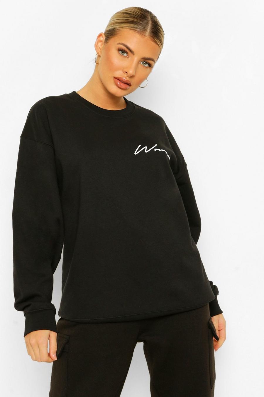 Sweatshirt mit „Woman“-Aufschrift, Schwarz image number 1