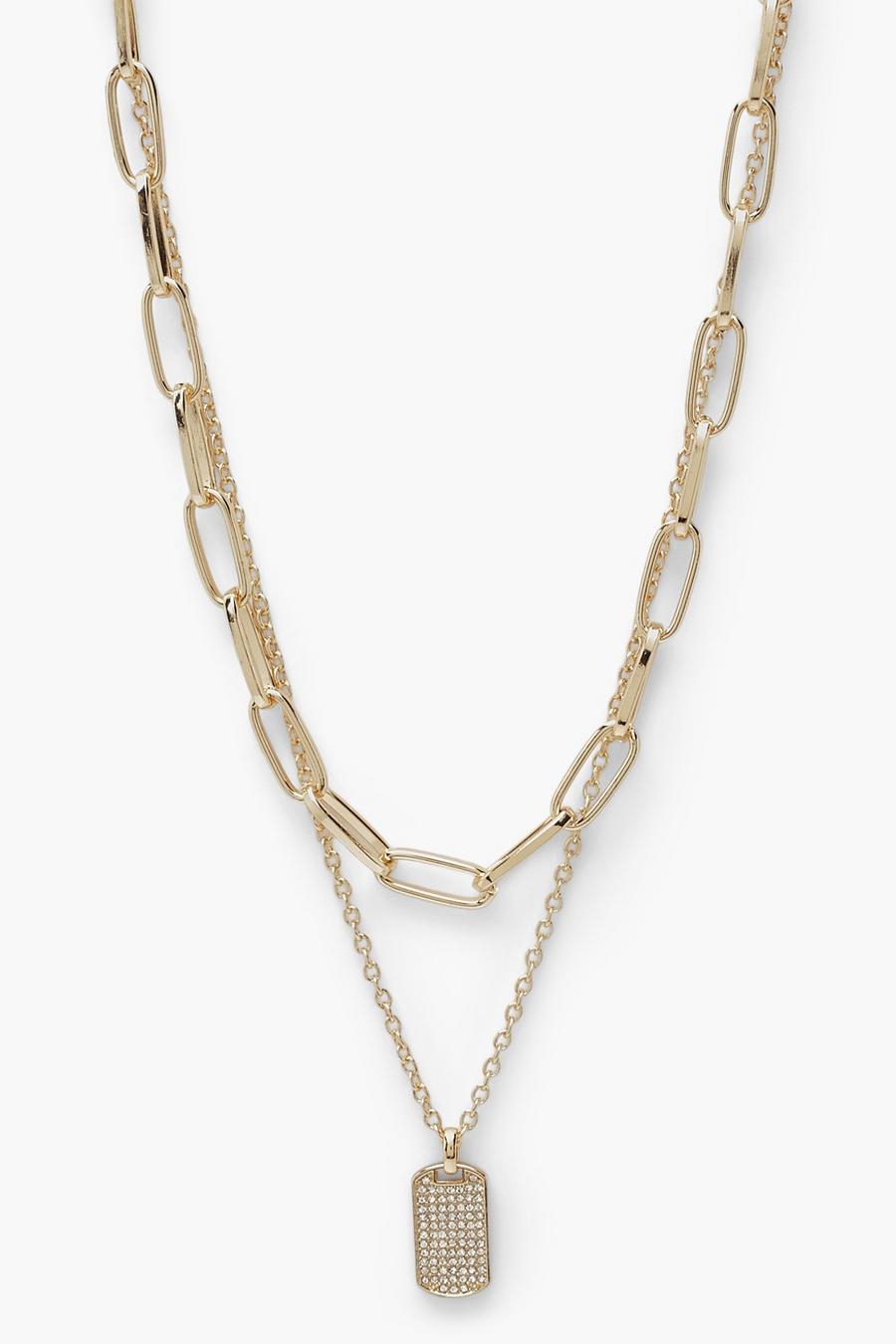 Mehrlagige Halskette mit Münzkette und strassbesetztem Anhänger, Gold image number 1