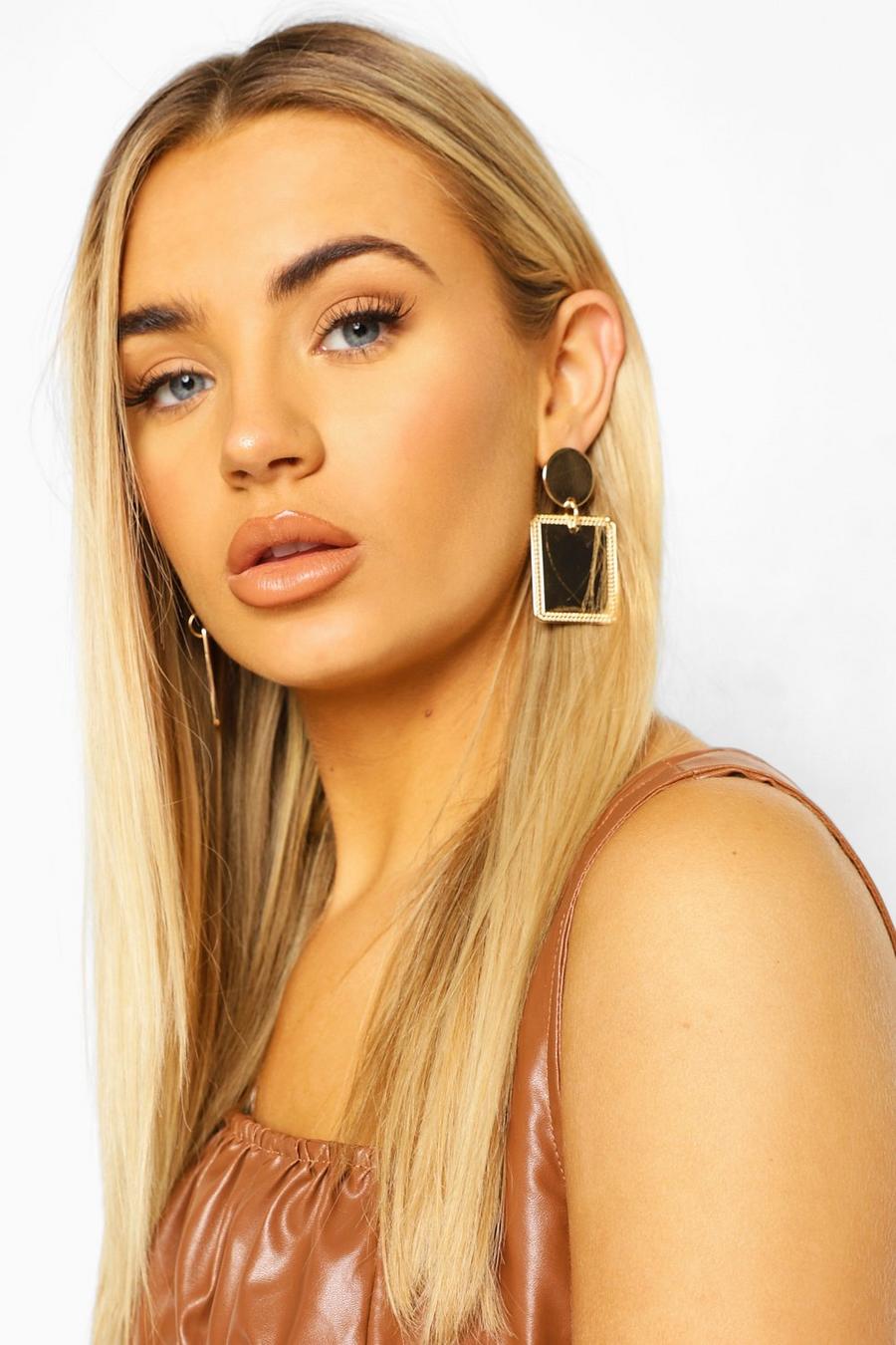 Gold Statement Tag Earrings image number 1