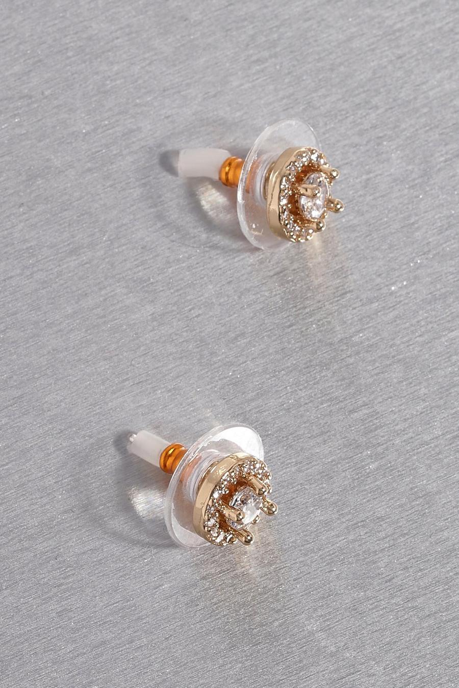 Boucles d'oreilles premium rondes avec pierre en oxyde de zirconium, Gold image number 1