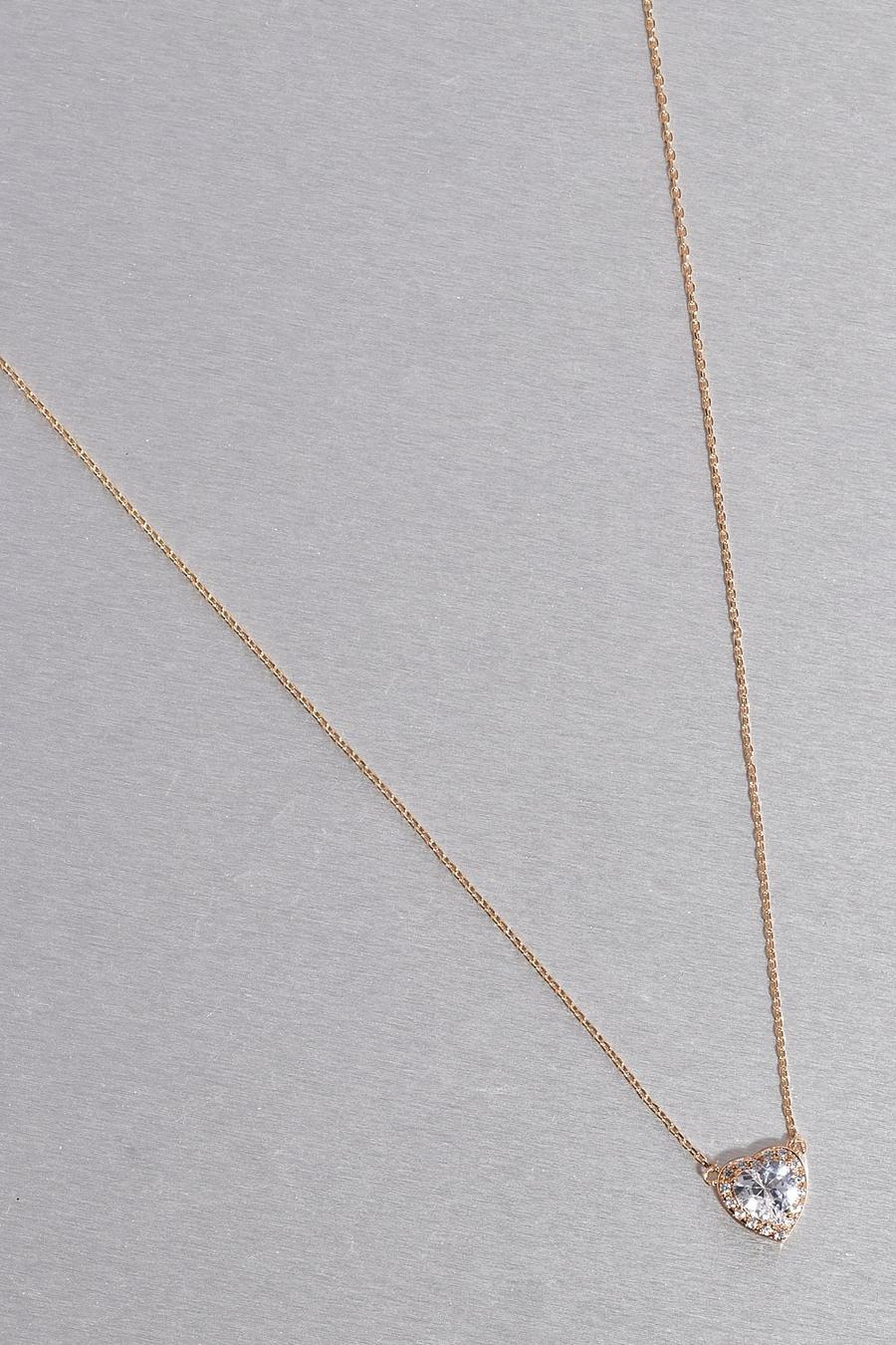 Premiun Cubic Zirconia Heart Necklace, Gold image number 1