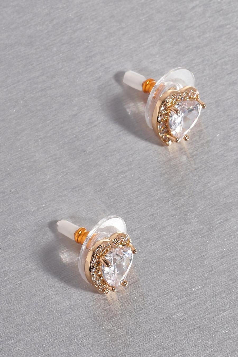 Gold Premium Cubic Zirconia Heart Stud Earrings image number 1