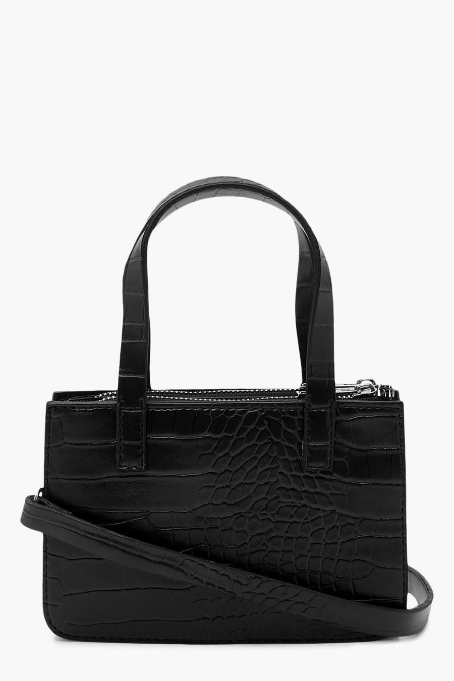 Black Croc Mini Handle Grab Crossbody Bag image number 1