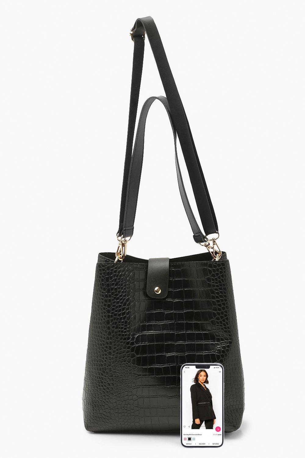 Oversized Faux Leather Croc Tote Day Bag