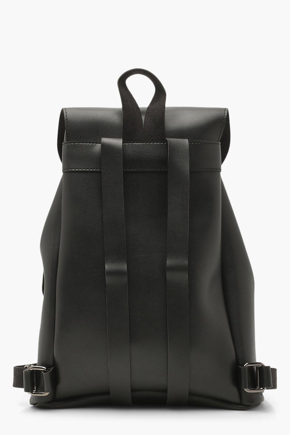 Faux Leather Double Pocket Buckle Backpack