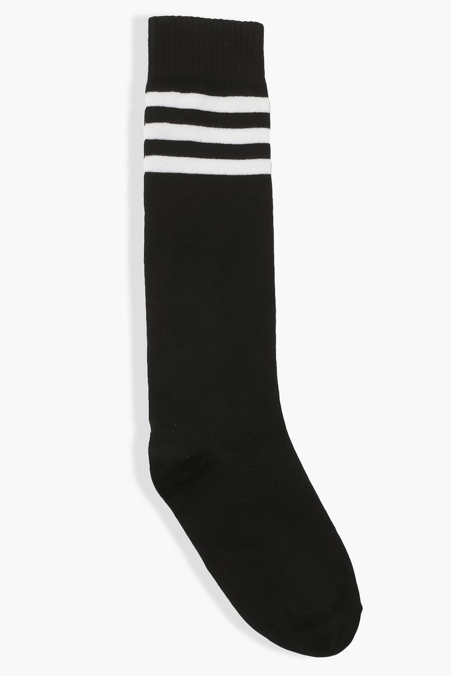 שחור גרביים בגובה ברך עם פס ספורט image number 1
