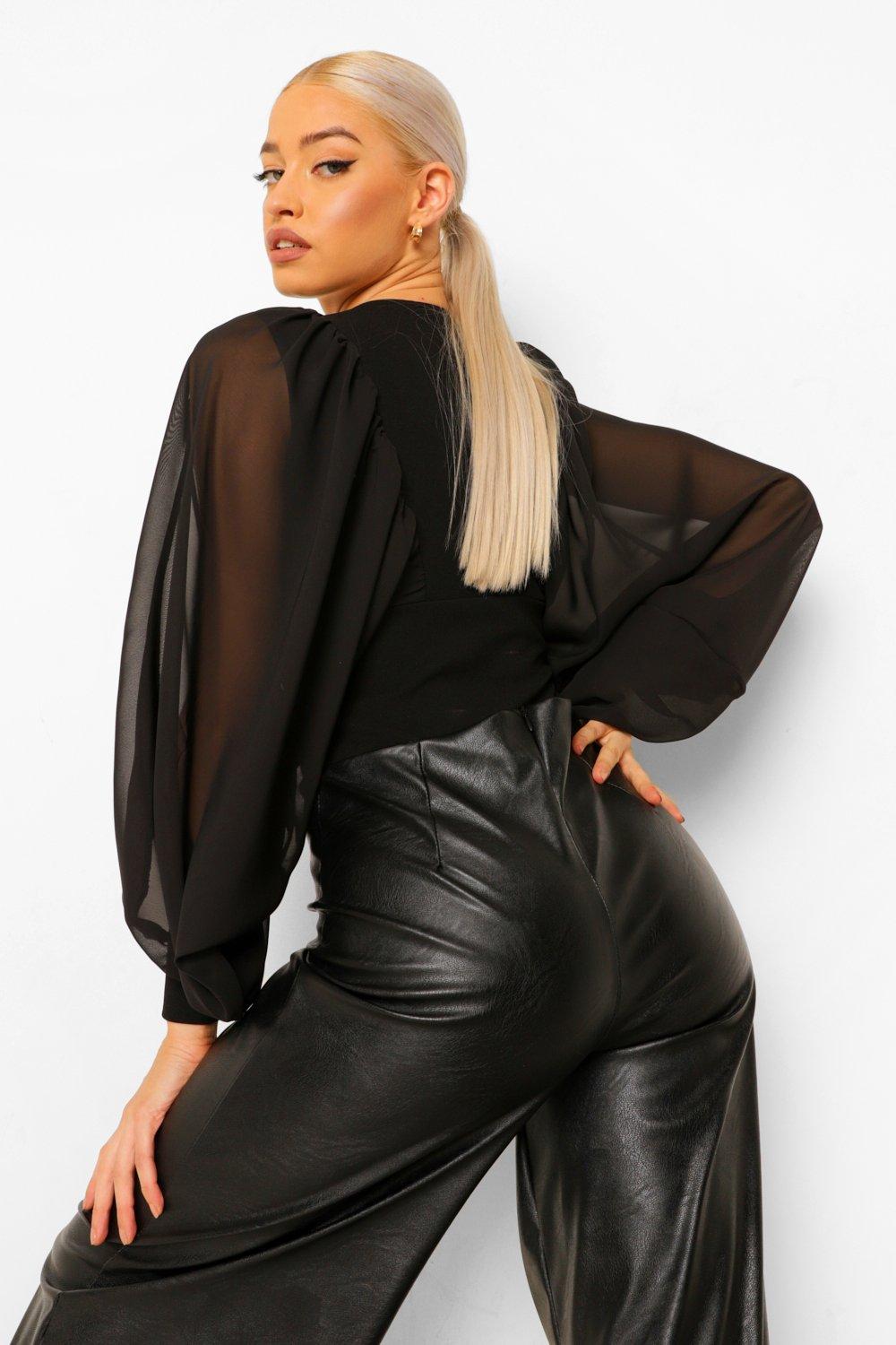 Black Plunge Batwing Bodysuit