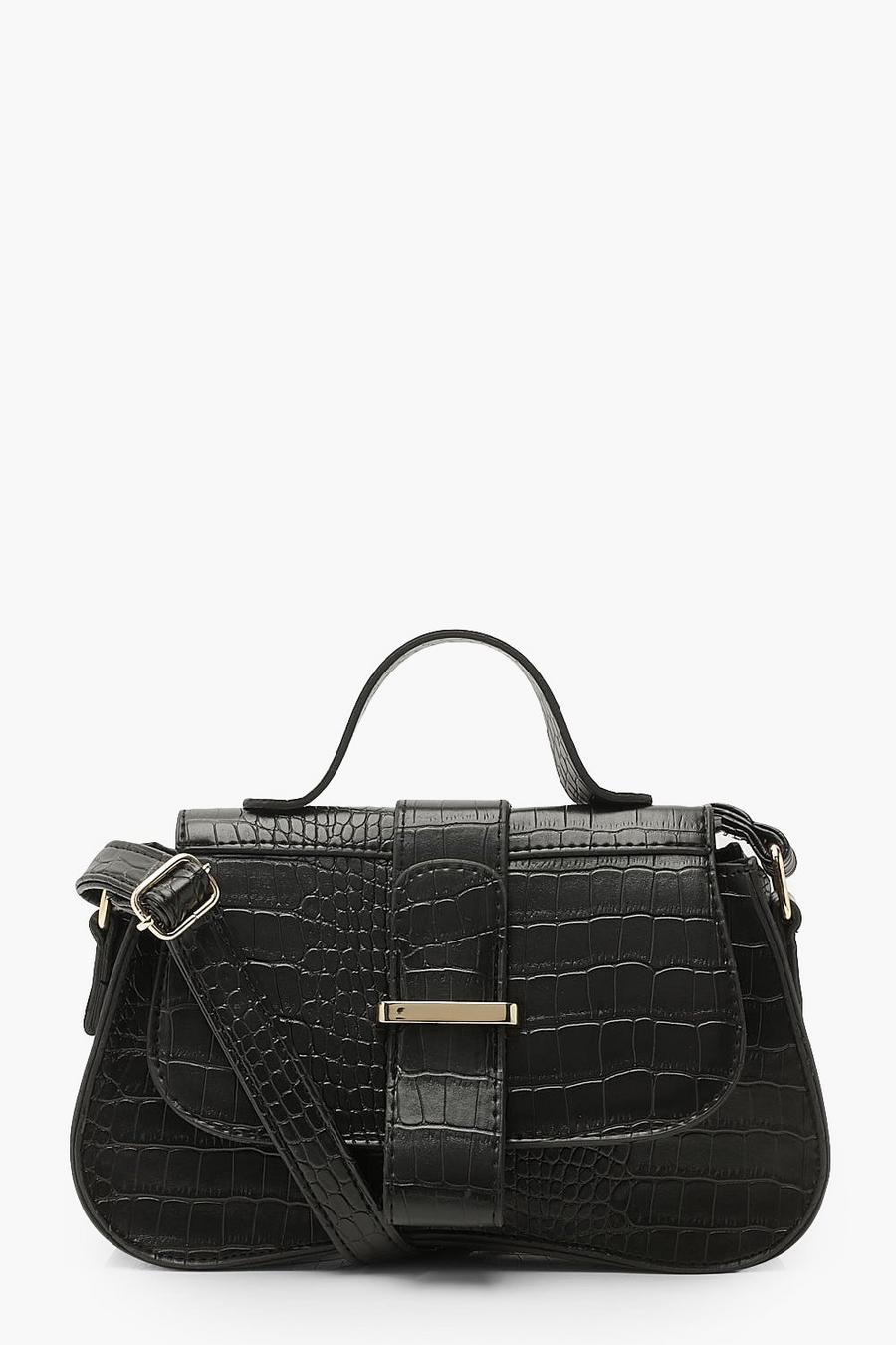 Black Croc Structured Arch Edge Cross Body Bag image number 1