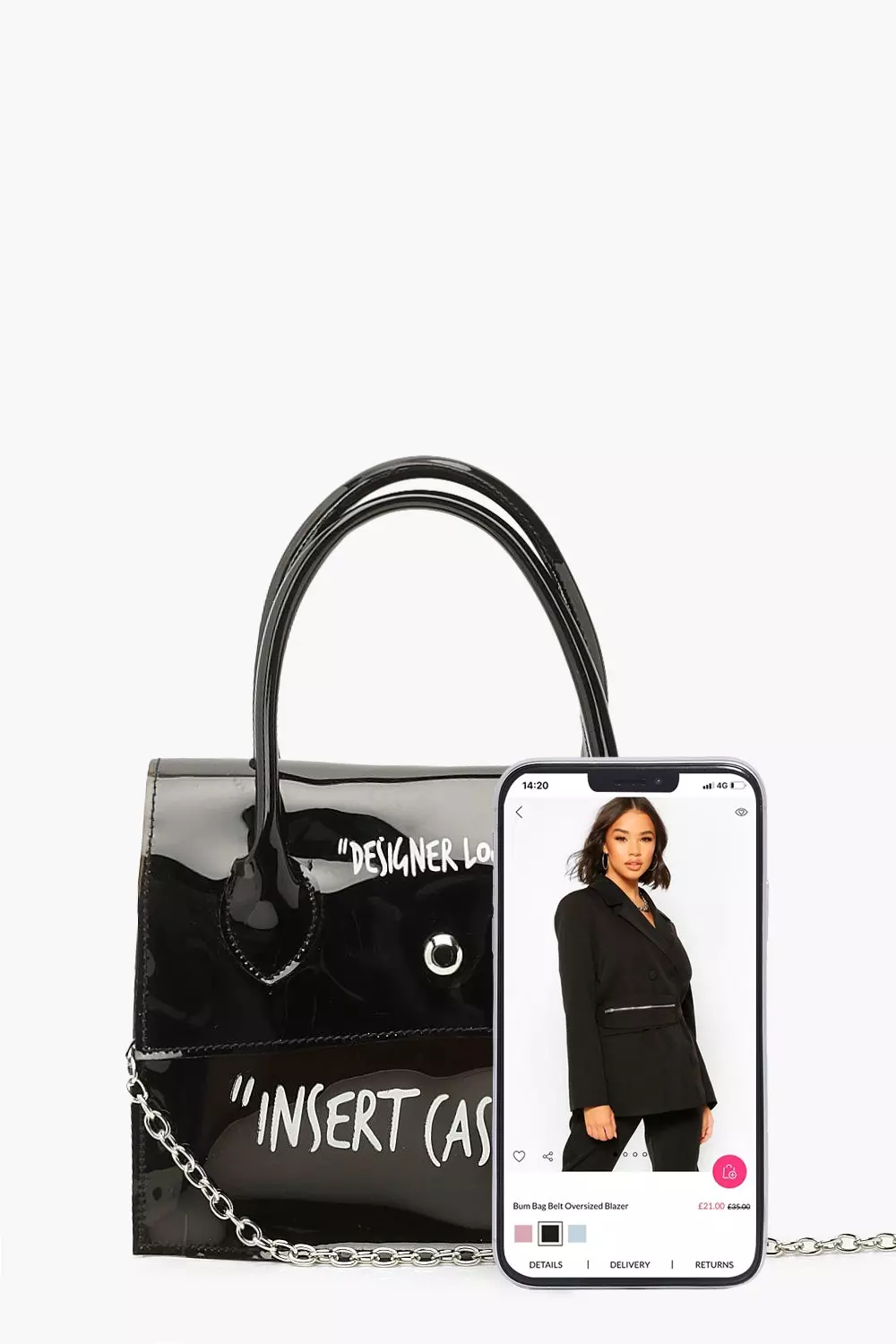 Boohoo insert 2025 cash here bag