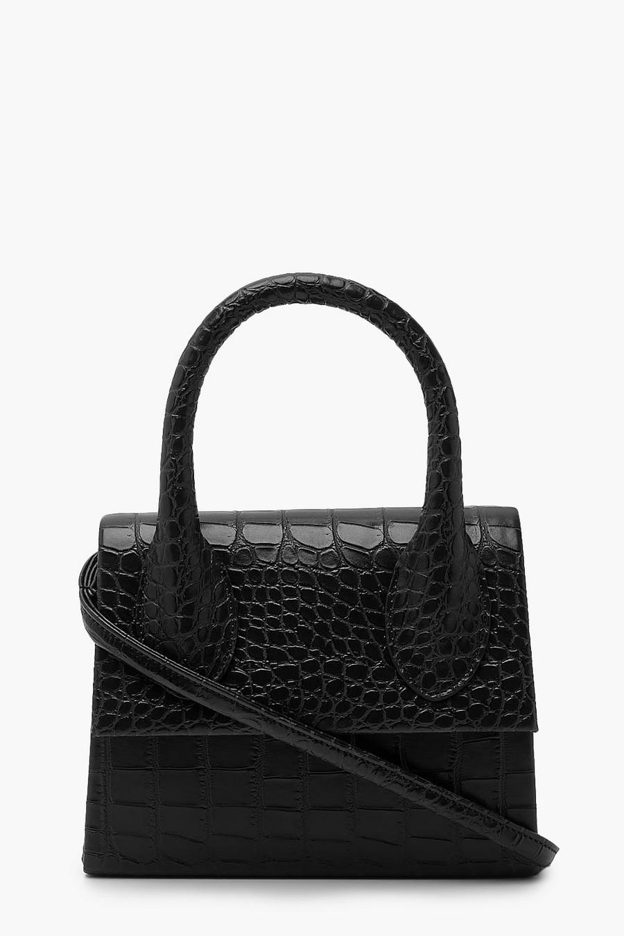 Black Croc Structured Handle Cross Body Bag image number 1