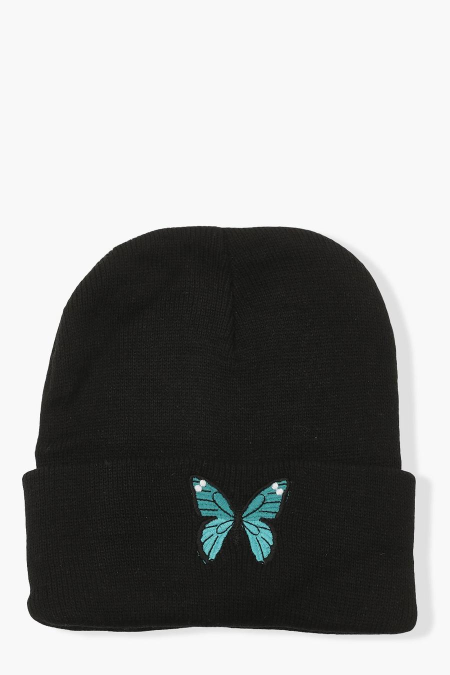 Black Embroidery Butterfly Beanie image number 1