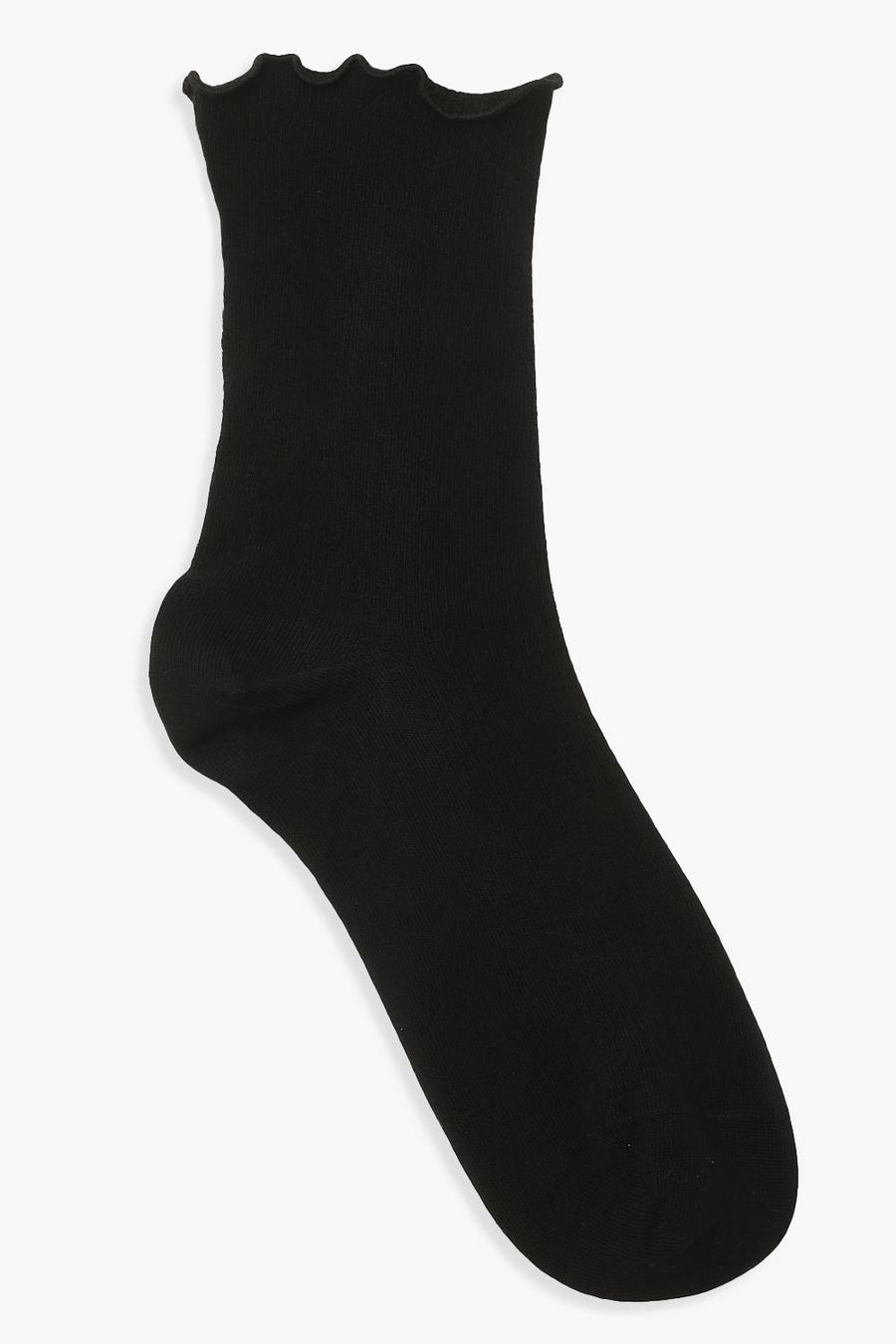 Gerippte Socken mit Rüschenkante, Schwarz image number 1