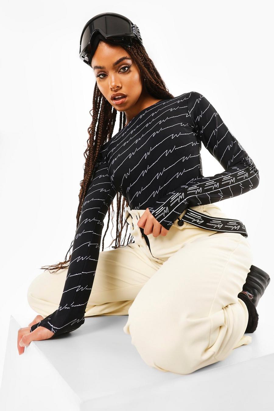 Black Woman Print Ski Layer Top image number 1