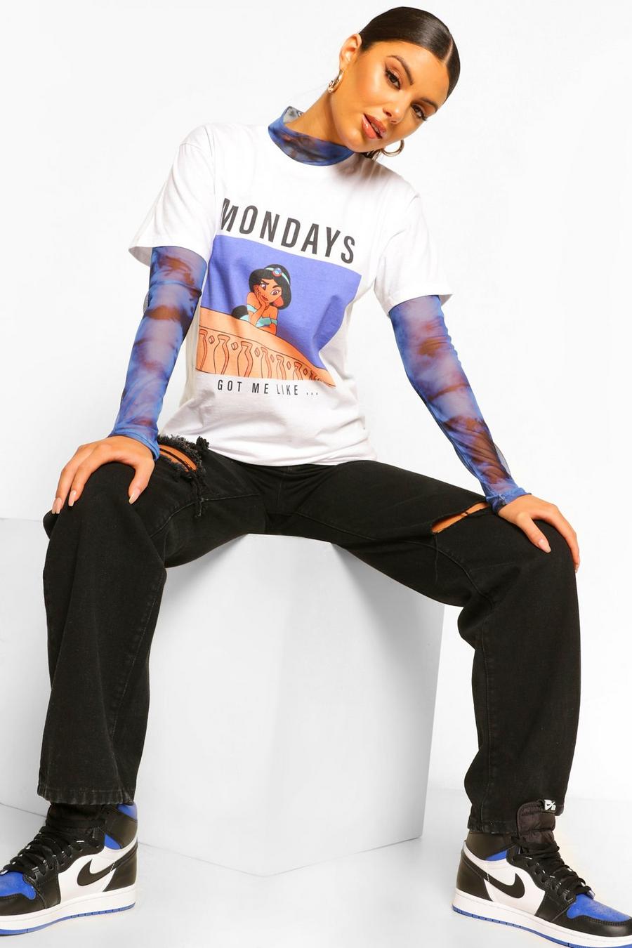 White "Mondays" T-shirt med Disneymotiv image number 1
