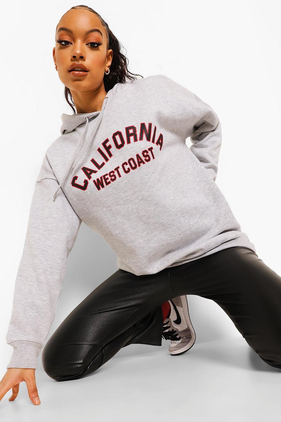 Grey marl California Oversize hoodie med slogan image number 1