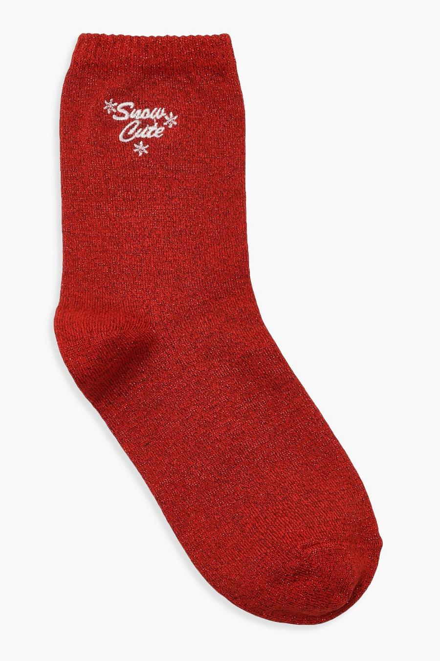Red Snow Cute Embroidery Socks image number 1