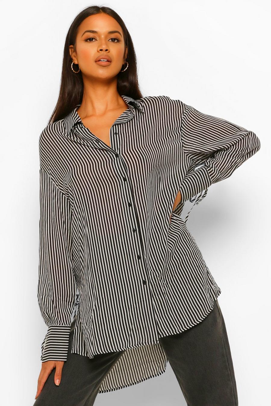 Camicia oversize in chiffon a righe image number 1