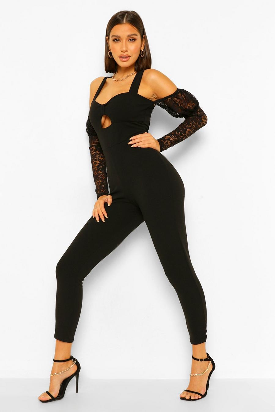 Black Puff Sleeve Lace Jumpsuit image number 1
