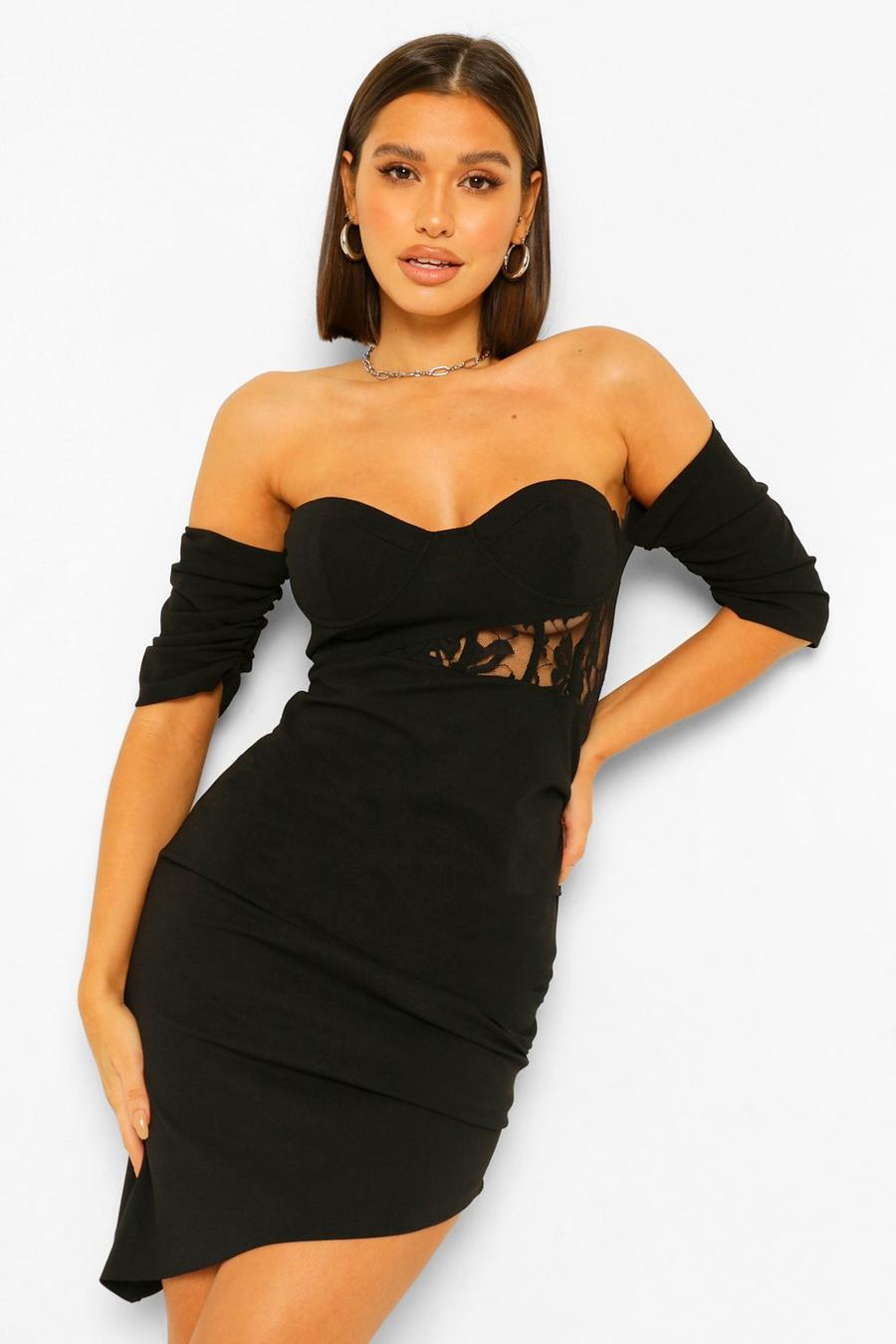 שחור שמלת מידי בסגנון מחוך עם שרוולי וילון image number 1