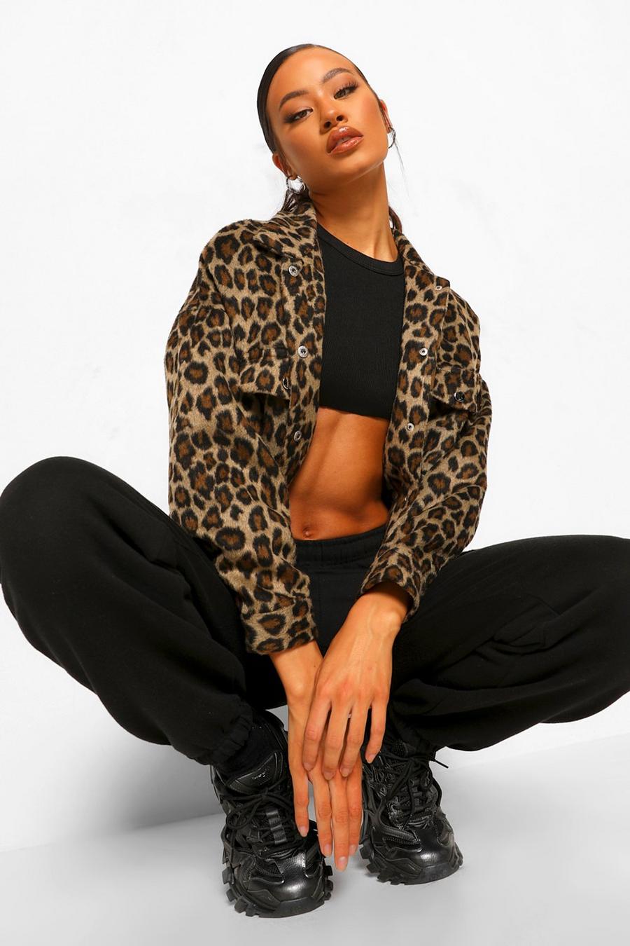 Camisa estilo chaqueta con estampado de leopardo, Marrón image number 1
