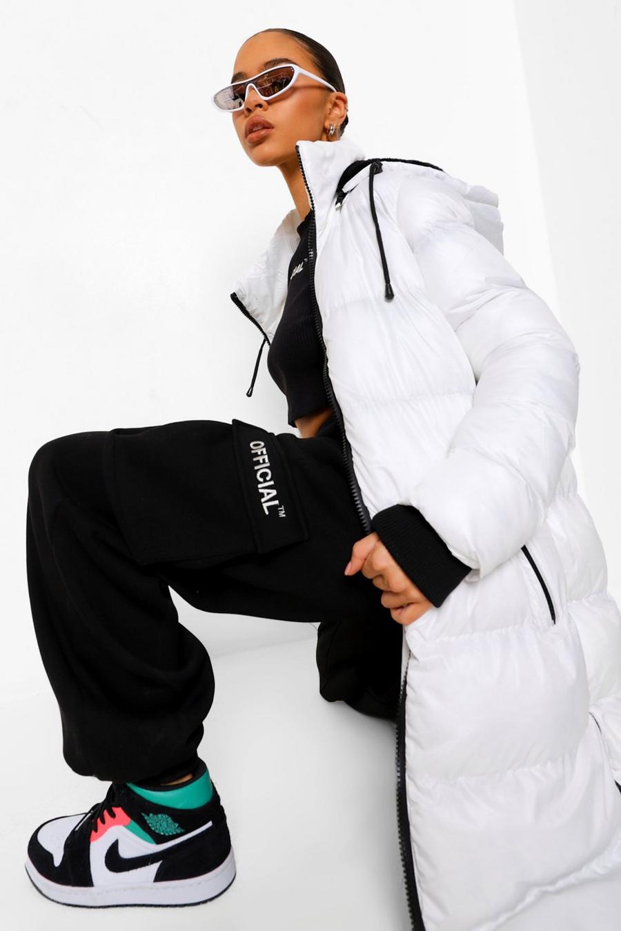 Longline Puffer Jacke mit Kapuze und Reißverschlussapplikation image number 1