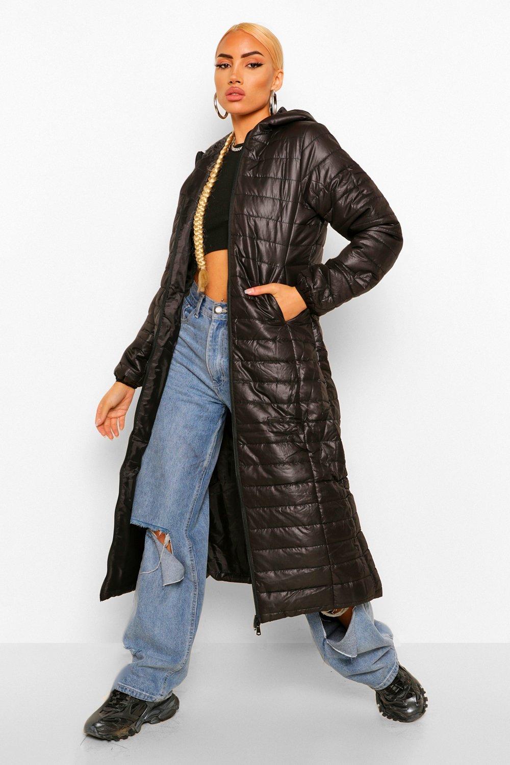 black maxi puffer coat womens