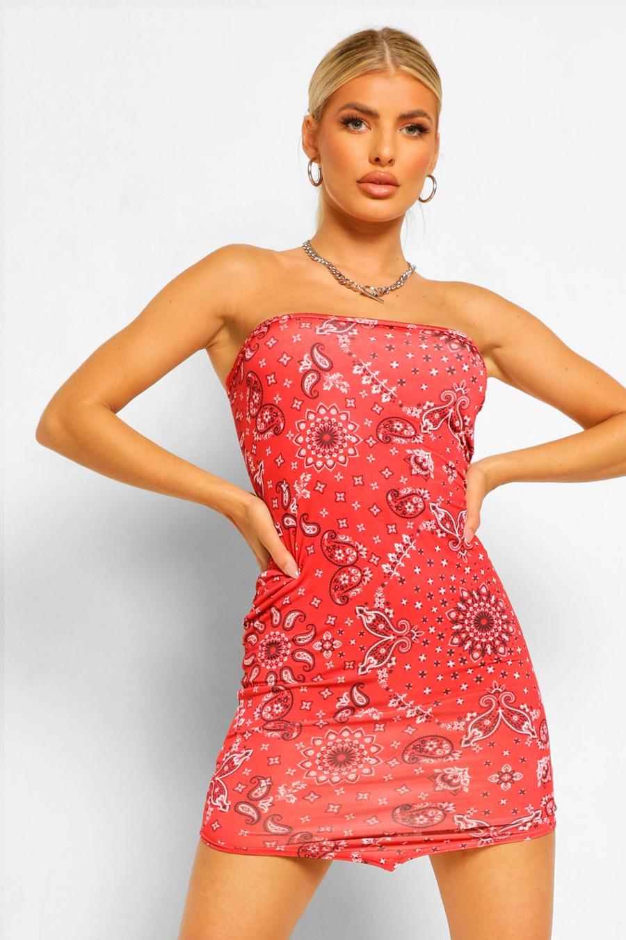 שמלת מיני עם מכפלת מחודדת והדפס בנדנה image number 1