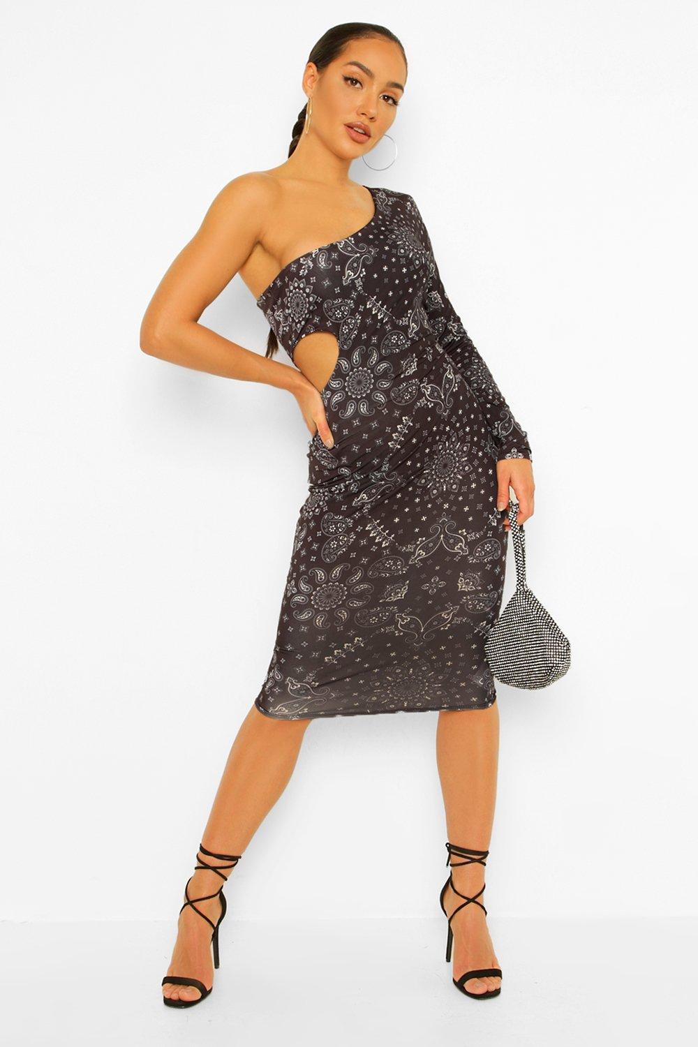 boohoo one shoulder midi dress