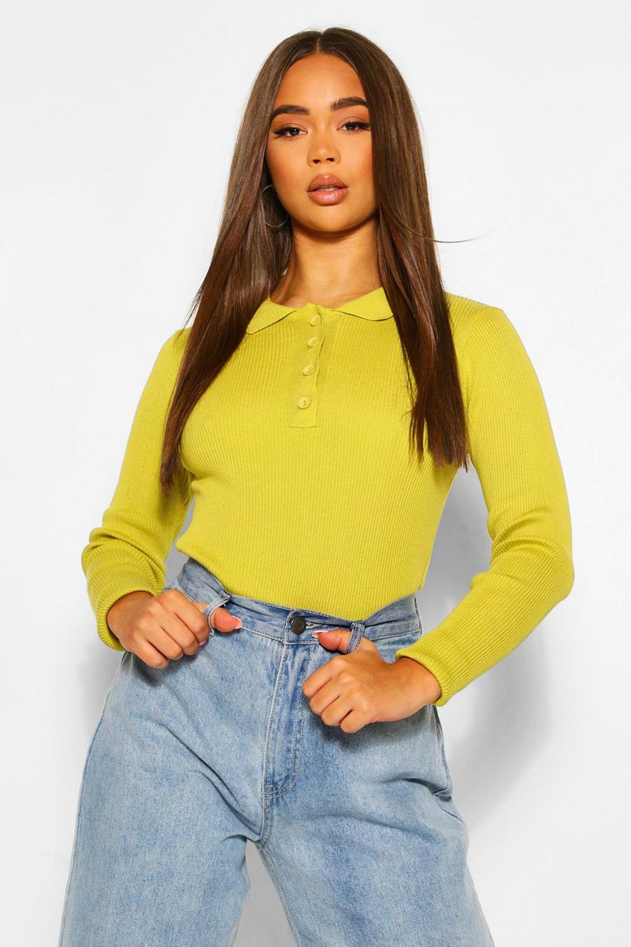 Olive Polo Neck Knitted Long Sleeve Bodysuit image number 1