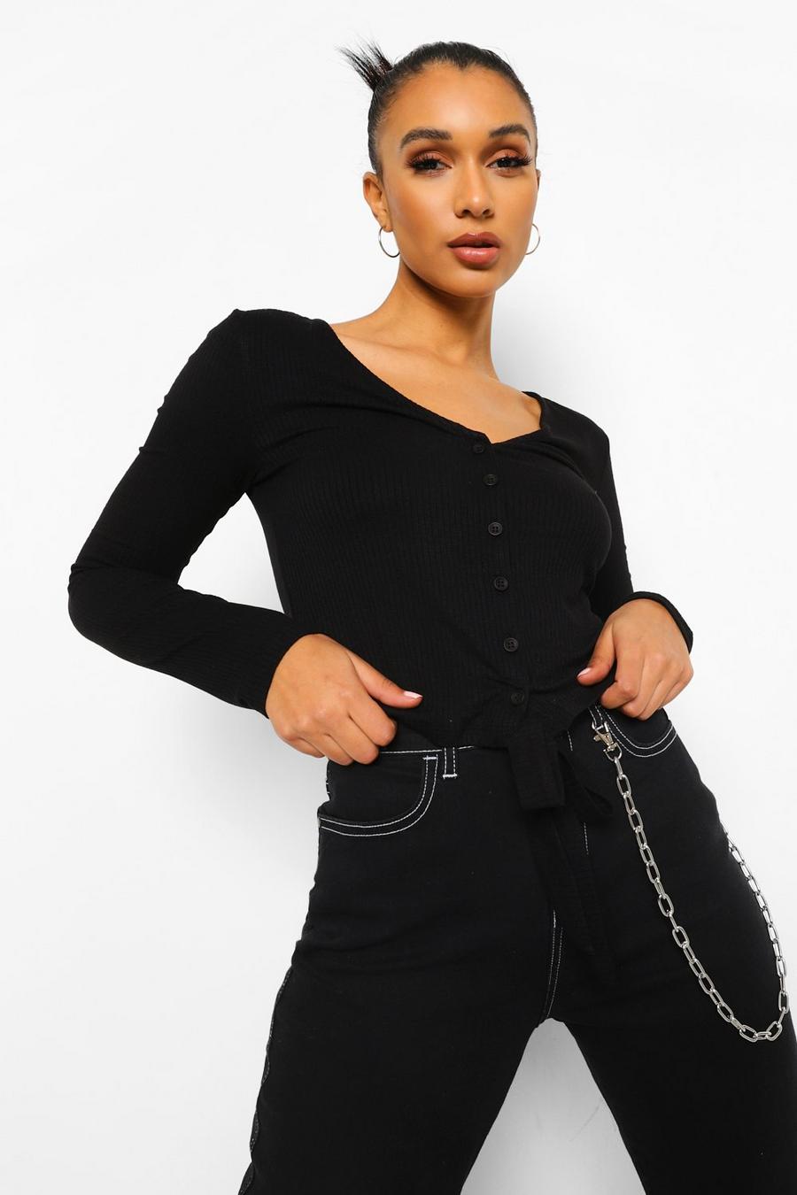 Black Tie Front Ribbed Cardigan image number 1