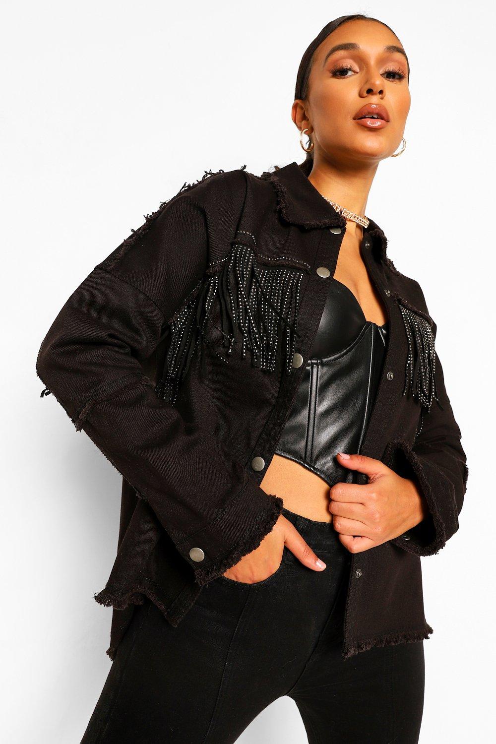 Jean jacket with deals leather fringe