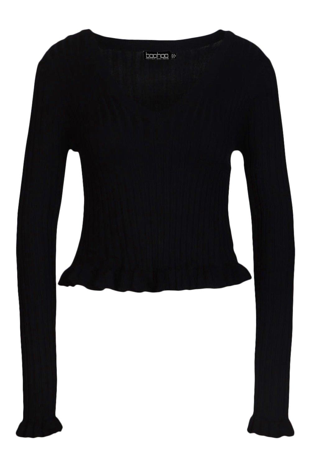 Ruffle V Neck Jumper boohoo NO