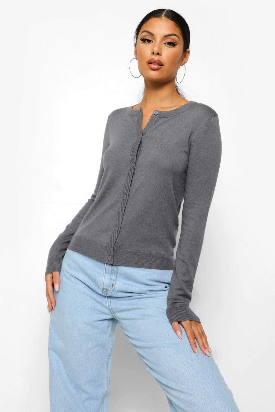 Charcoal Soft Knit Button Through Cardigan image number 1