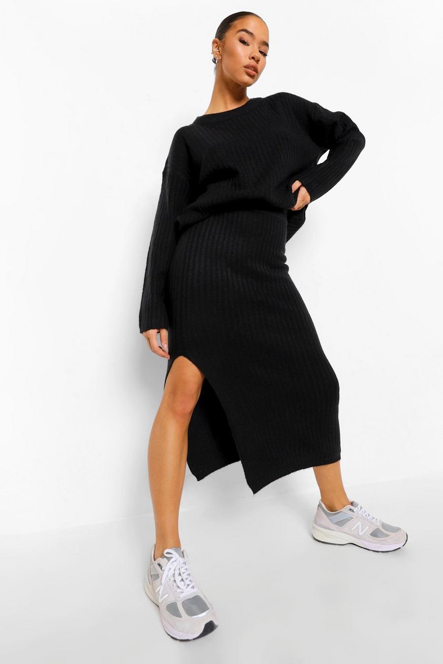 Black Knitted Maxi Skirt Co-ord image number 1