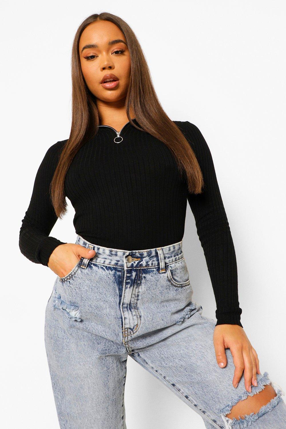 Black skinny rib outlet jumper