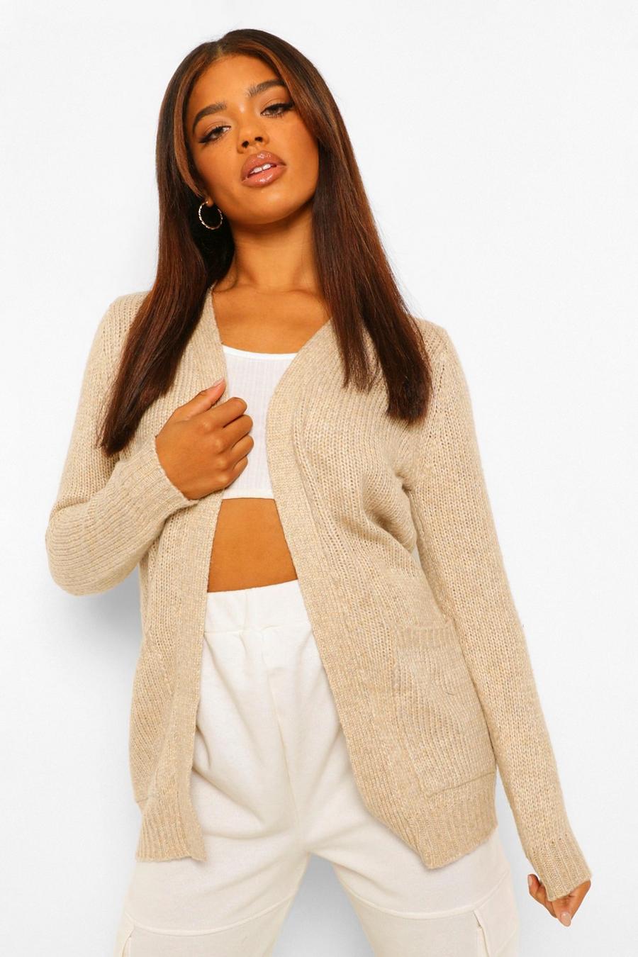 Beige Edge To Edge Pocket Cardigan image number 1